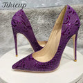 Tikicup Purple Embossed Women's Crocodile Effect Pointy Toe eprolo