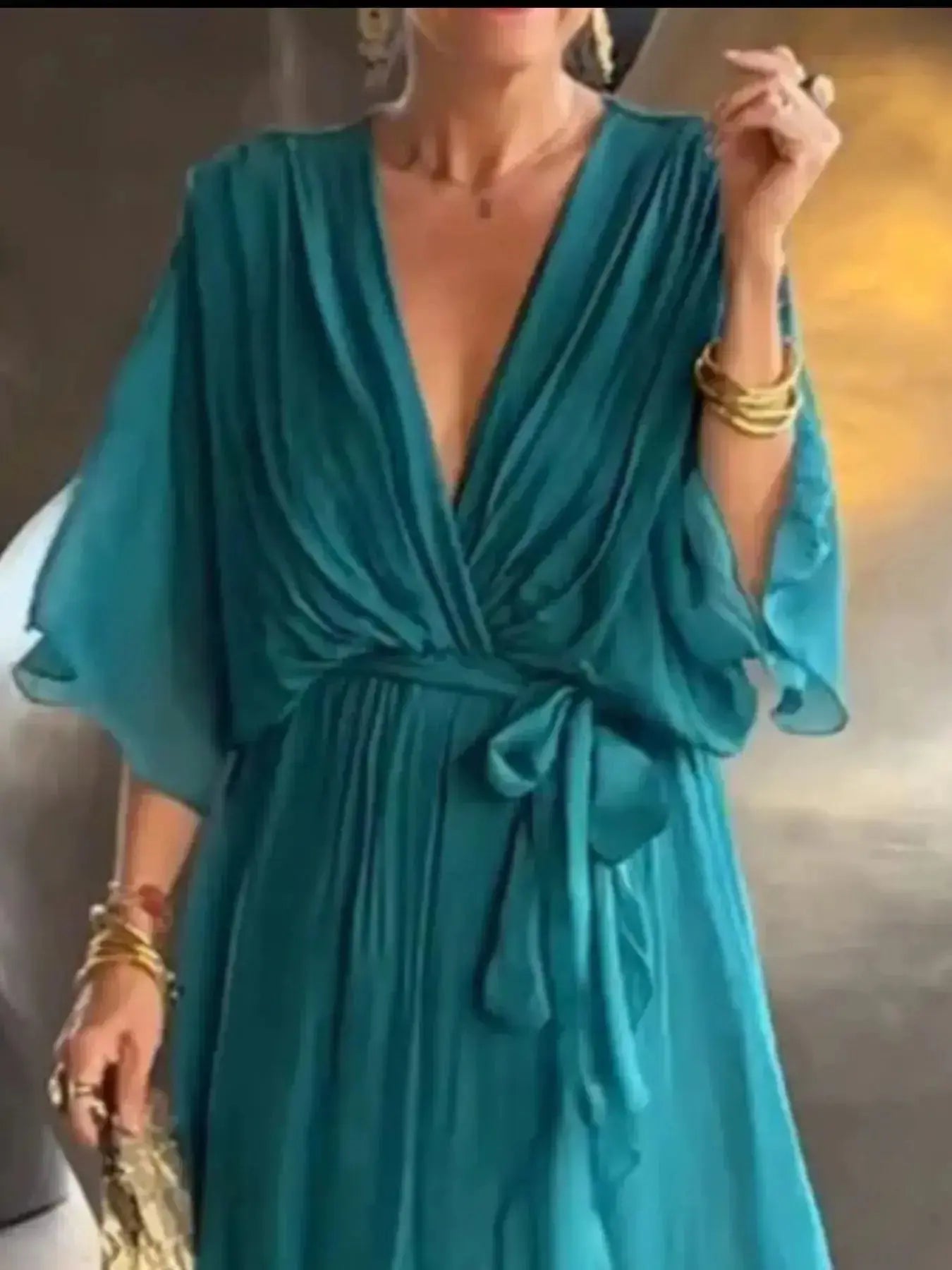 Full Size Flowy Tie Front Midi Dress with Flutter Sleeves Plus Size - DaisyDrop 