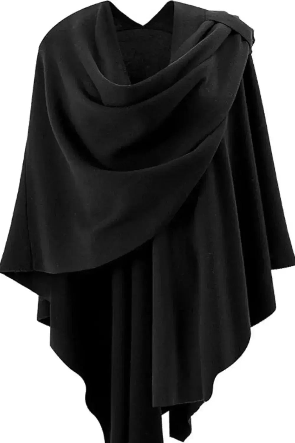 Draped Knitted Split Cape Shawl with Strap - DaisyDrop 