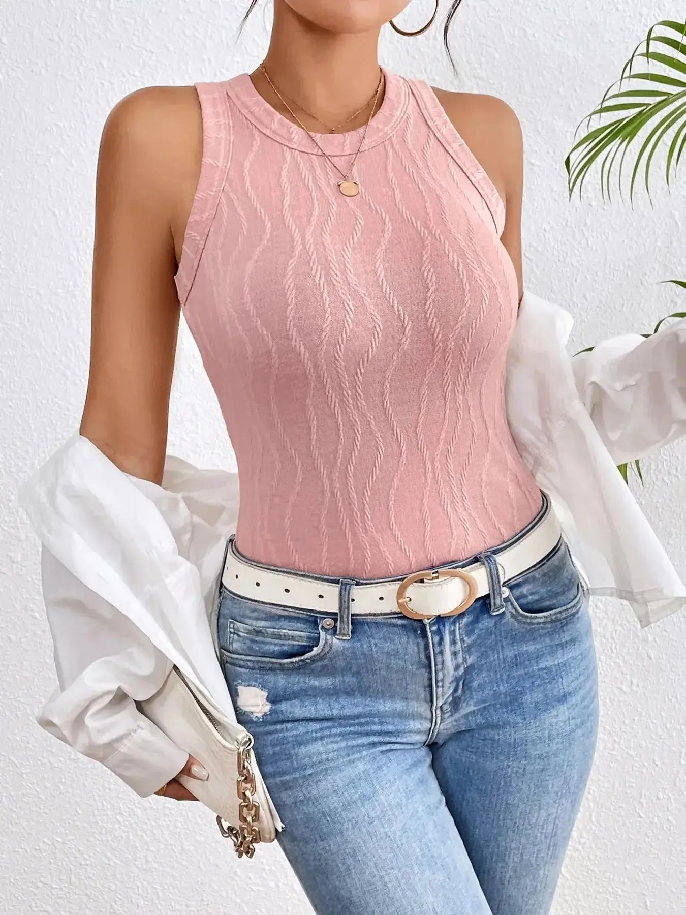 Textured Round Neck Tank Top - DaisyDrop 
