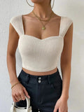 Waffle Knit Sweetheart Neck Tank - DaisyDrop 