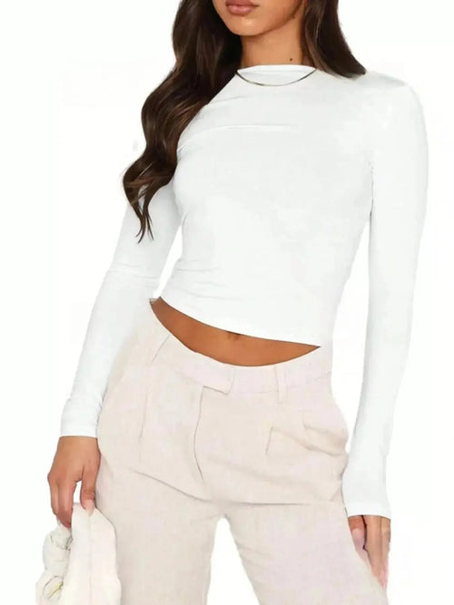 Backless Long Sleeve Slim Fit T-Shirt - DaisyDrop 
