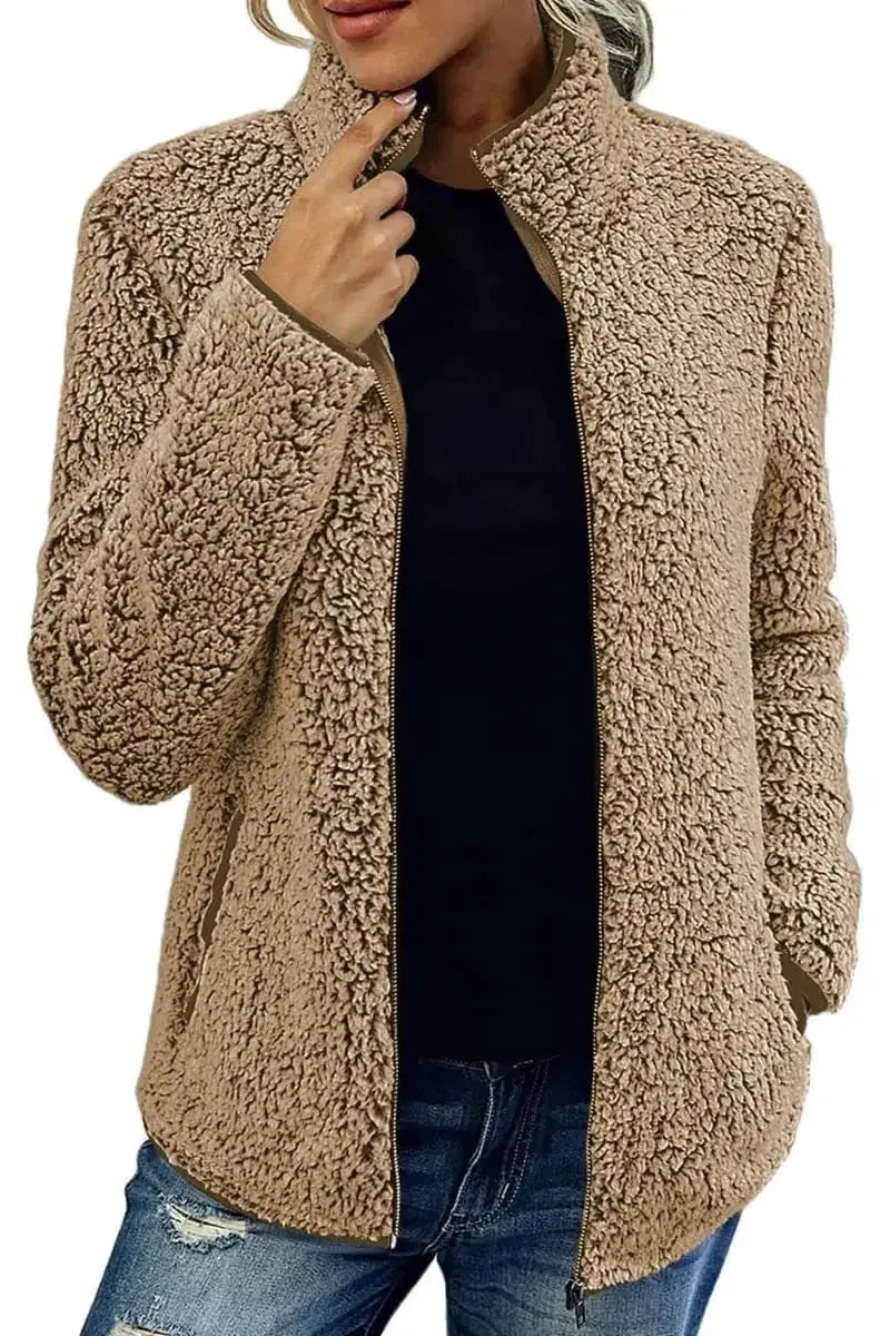 Pocketed Zip Up Turtleneck Jacket - DaisyDrop 
