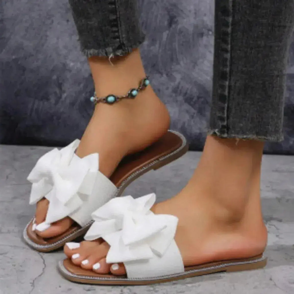 Bow Open Toe Flats Sandals - DaisyDrop 