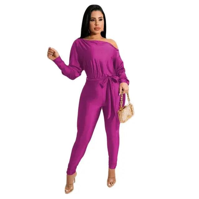 One Shoulder Lace Up Long Sleeved Trousers Jumpsuit eprolo