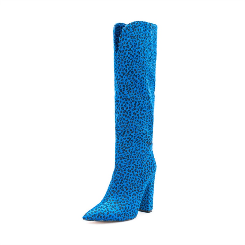 Women Knee High Boots Pointed Toe Crude Heel