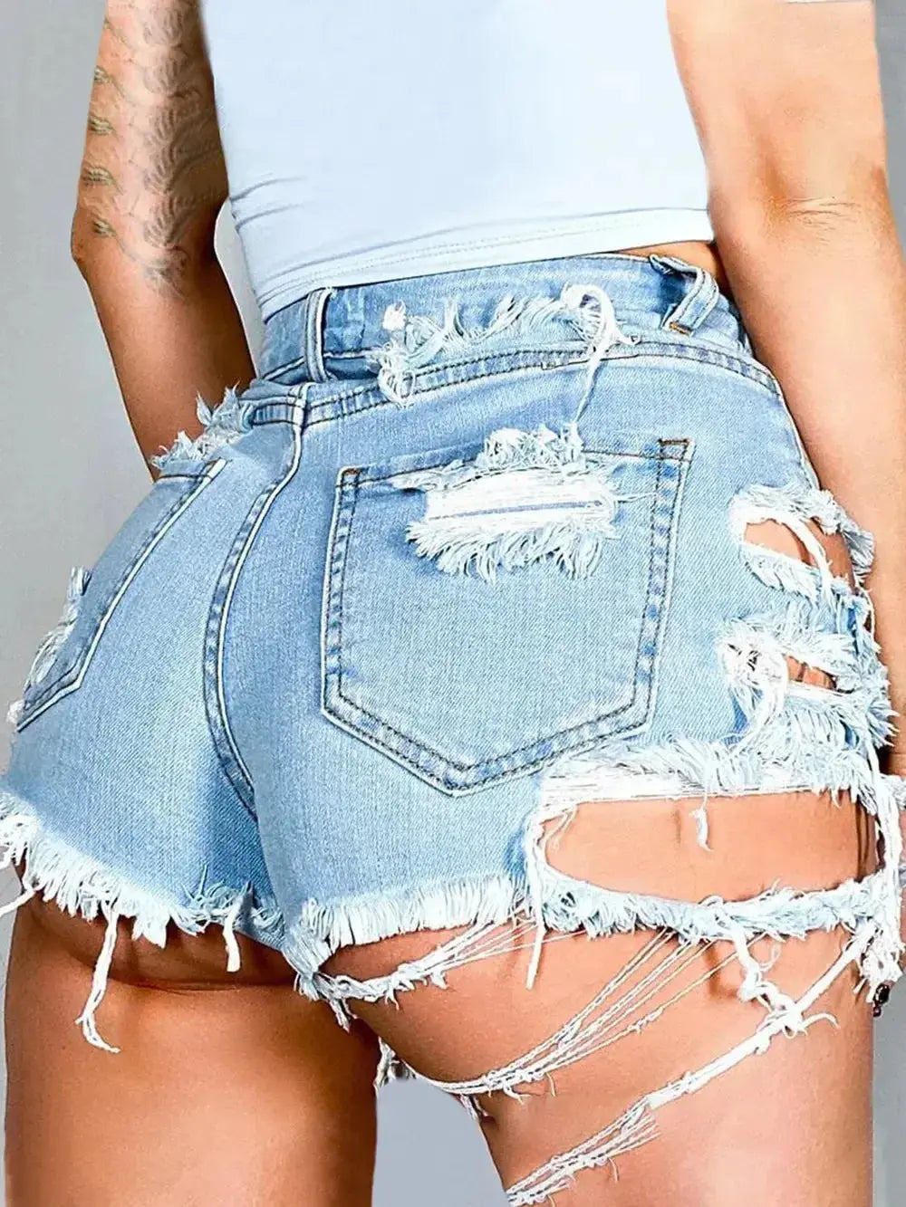 Distressed Raw Hem Denim Shorts with Pockets - DaisyDrop 