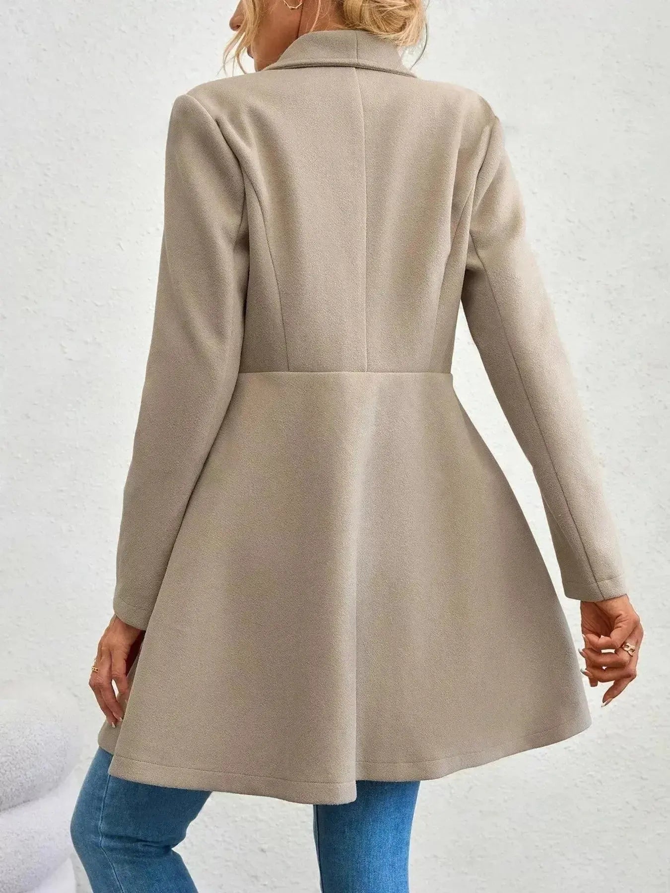 Collared Neck Double Breasted Coat - DaisyDrop 