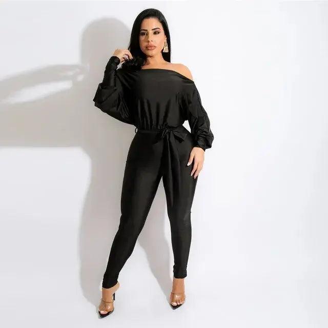 One Shoulder Lace Up Long Sleeved Trousers Jumpsuit eprolo