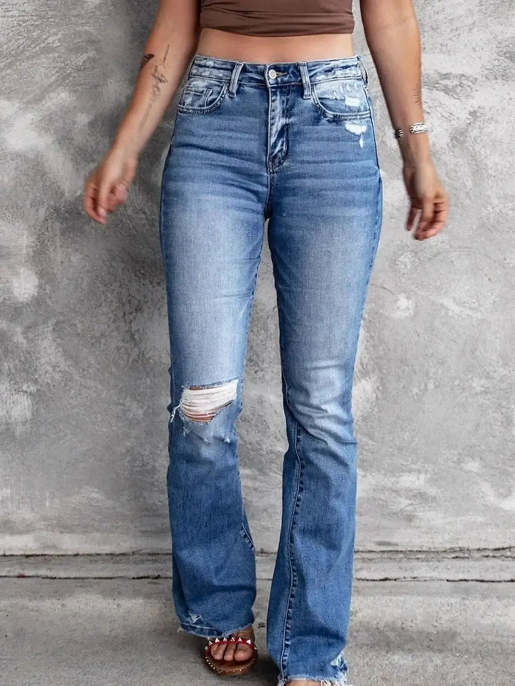 Distressed Flare Jeans - DaisyDrop 