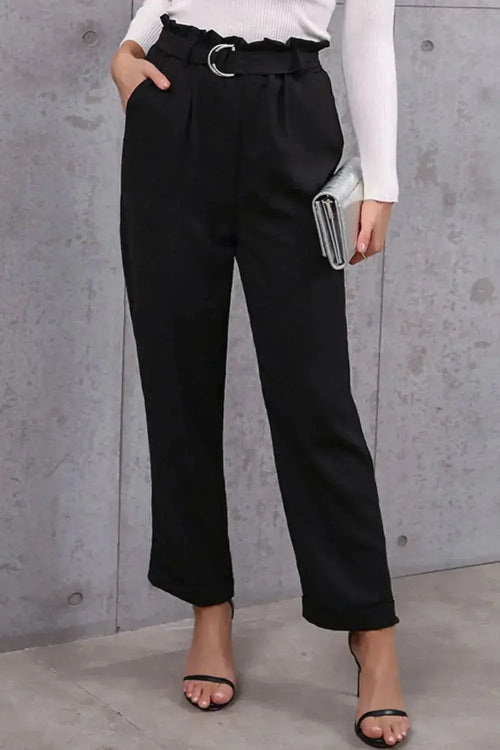 Belted Paperbag Waist Pants - DaisyDrop 