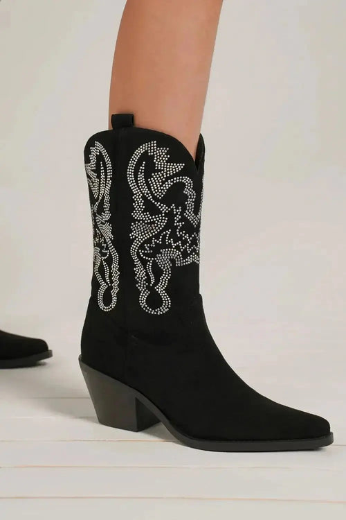 Beast Fashion Rhinestone Detail Point Toe Boots - DaisyDrop 