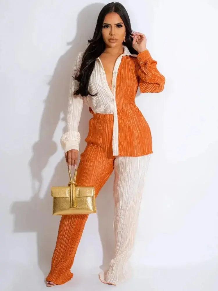 Long Sleeve V-neck Polyester Matching Set eprolo