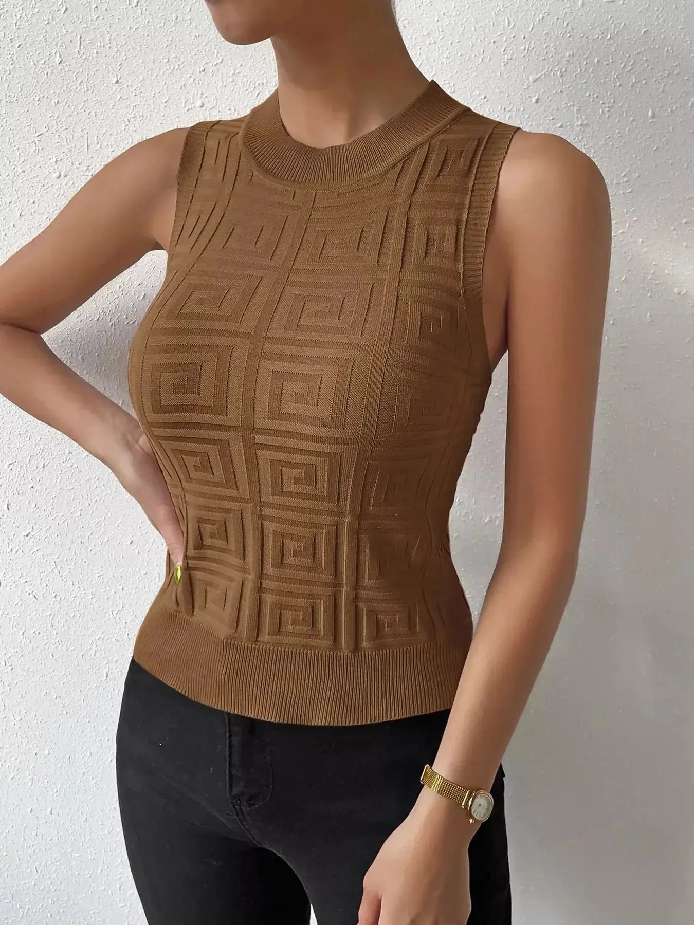 Geometric Pattern Knit Tank - DaisyDrop 