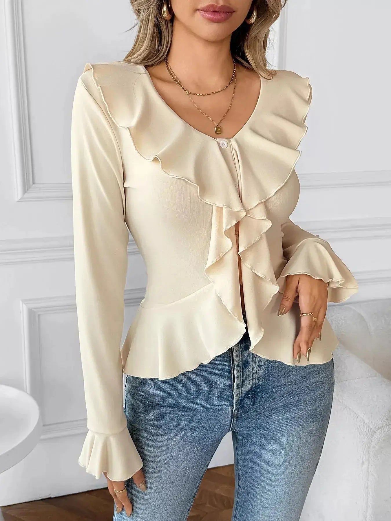 Ruffled Flounce Sleeve Blouse - DaisyDrop 