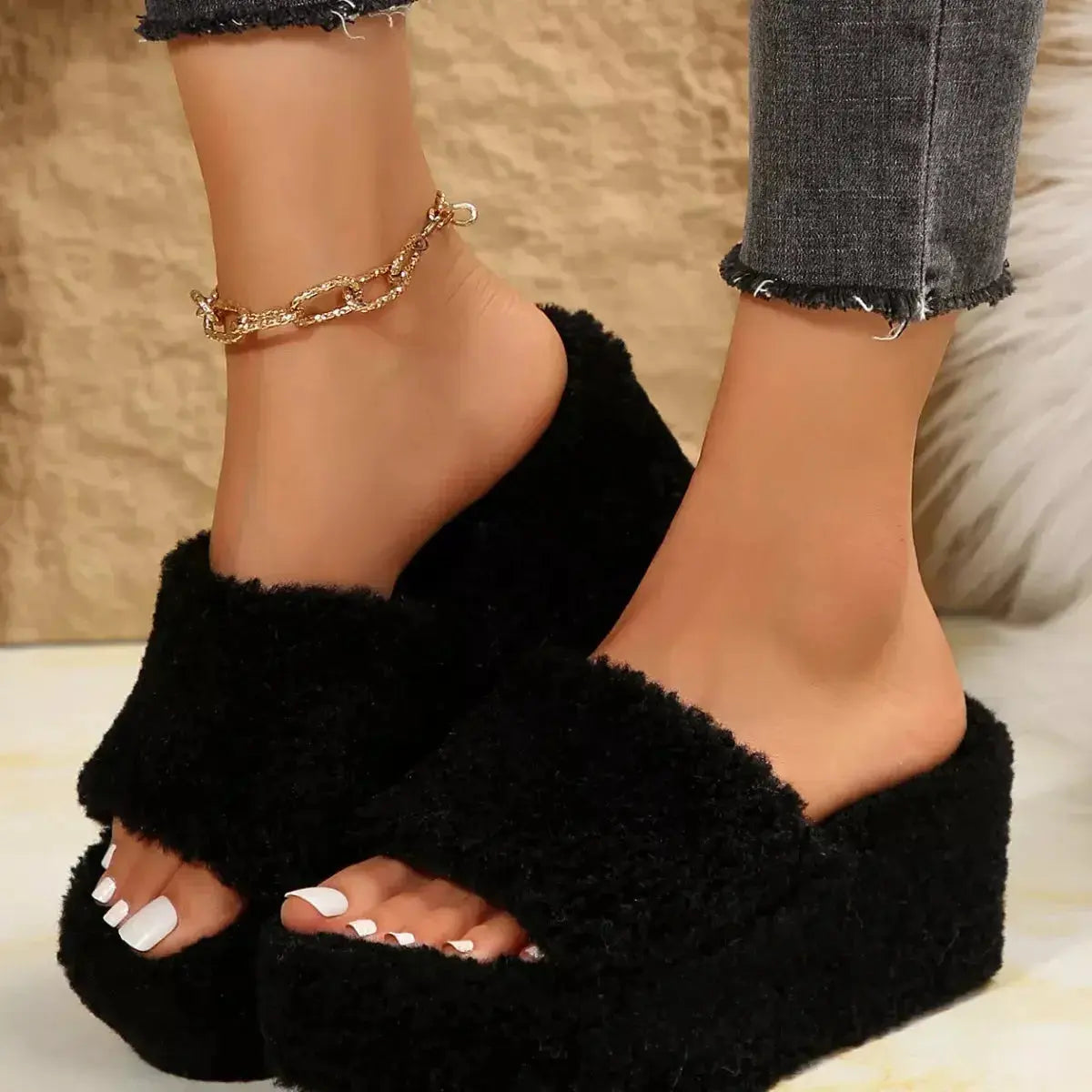 Open Toe Wedge Platform Slippers - DaisyDrop 