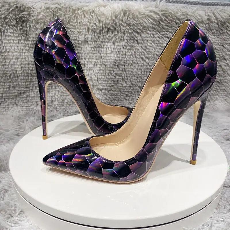Tikicup Geometry Print Glossy Patent Pointed Toe eprolo