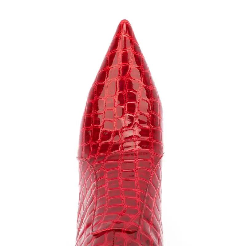 Women Knee High Boots Fluorescent Crocodile Leather Pointed Toe eprolo