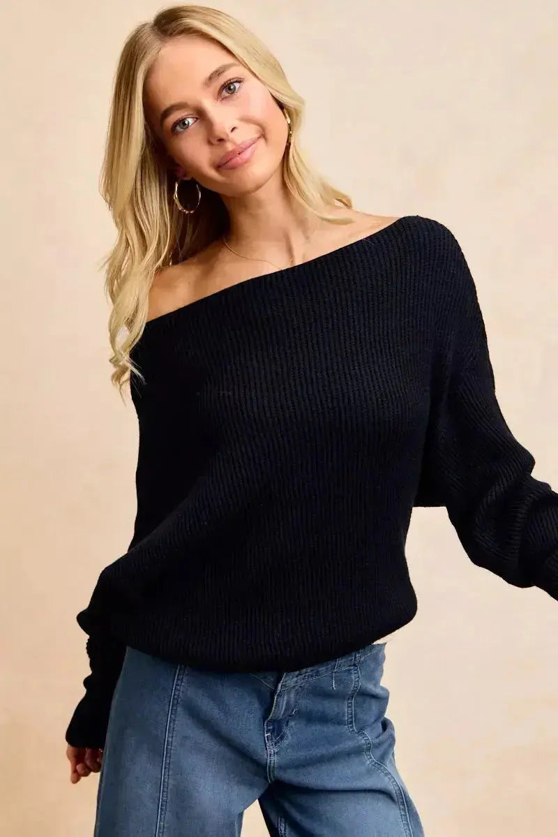 BiBi Waffle Knit Off Shoulder Top - DaisyDrop 