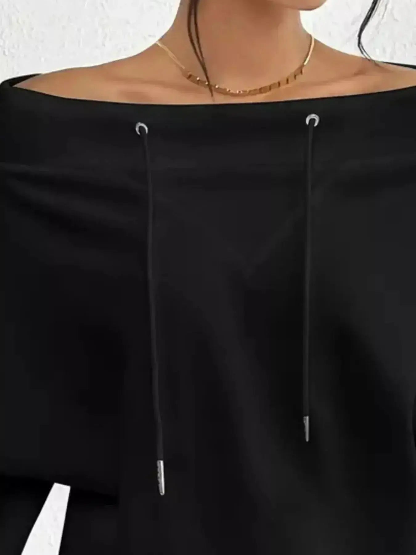 Full Size Off-Shoulder Drawstring Long Sleeve Top Plus Size - DaisyDrop 
