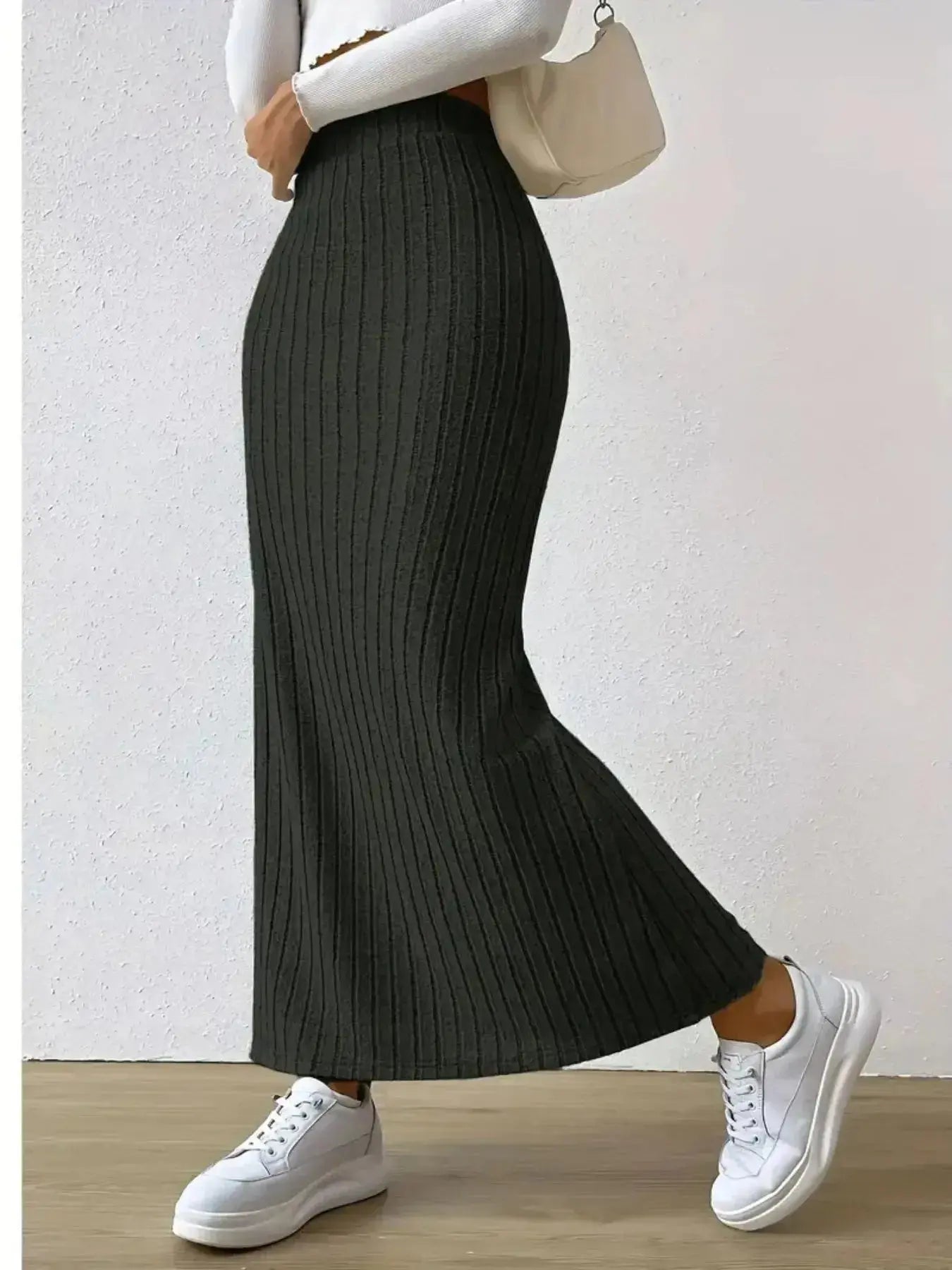 High Waist Ribbed Knit Maxi Skirt - DaisyDrop 