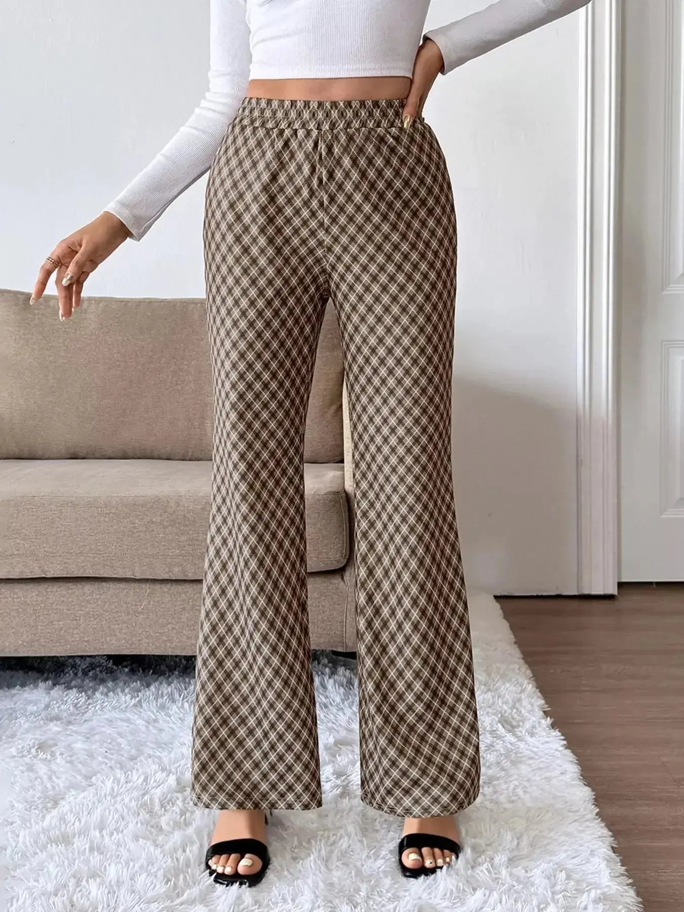 Plaid High-Waisted Wide Leg Pants - DaisyDrop 