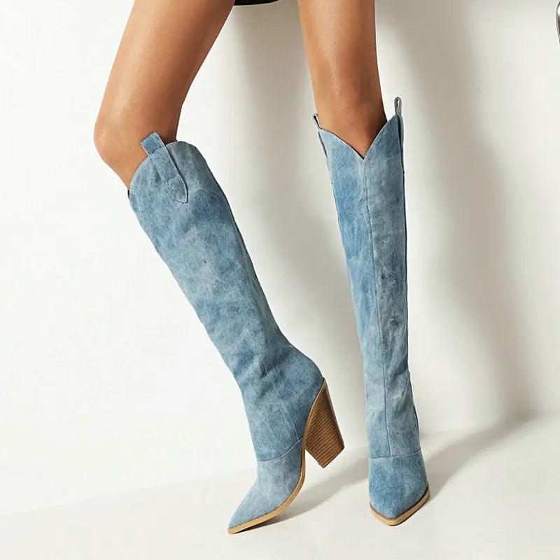Fashion Denim Western Women Knee High  Boots eprolo