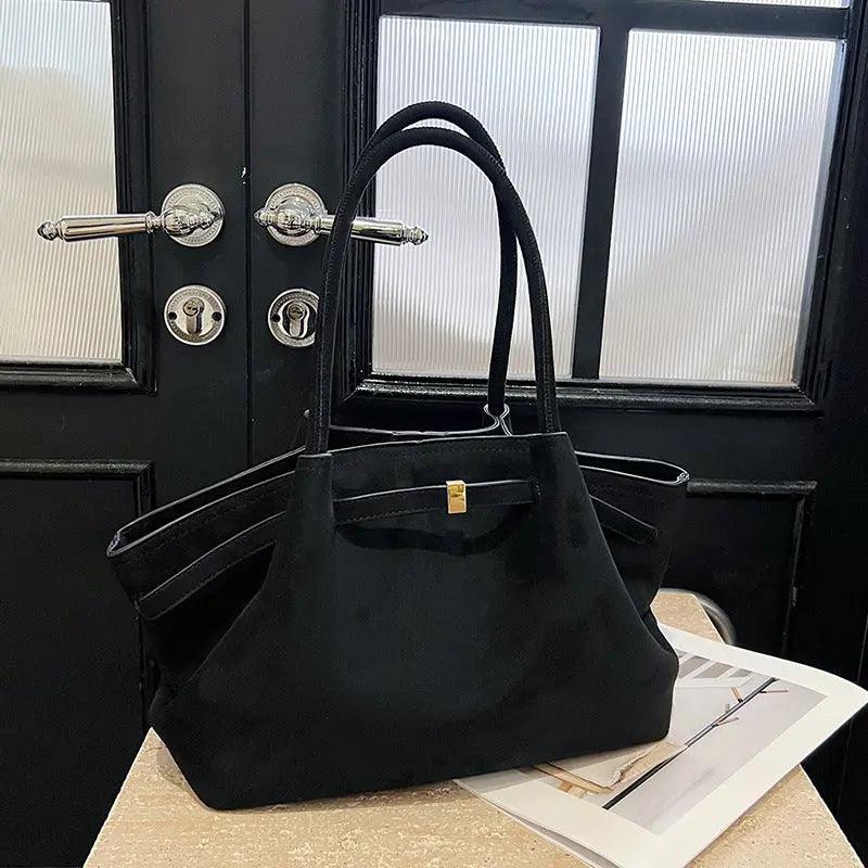 Suede tote bag for women large capacity commuting retro handbag eprolo