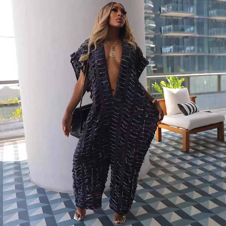 Open Front Hollow Denim Jumpsuit eprolo