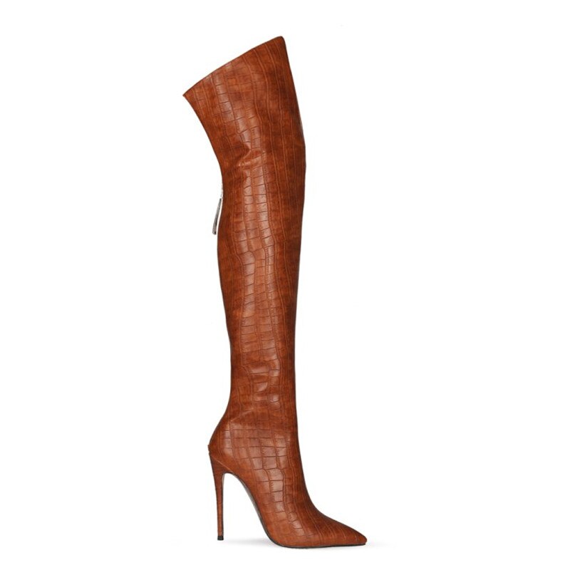 Mstacchi Back Zipper Women Over The Knee Boots Sexy Plaid Stripes Thin Heel Party Stiletto