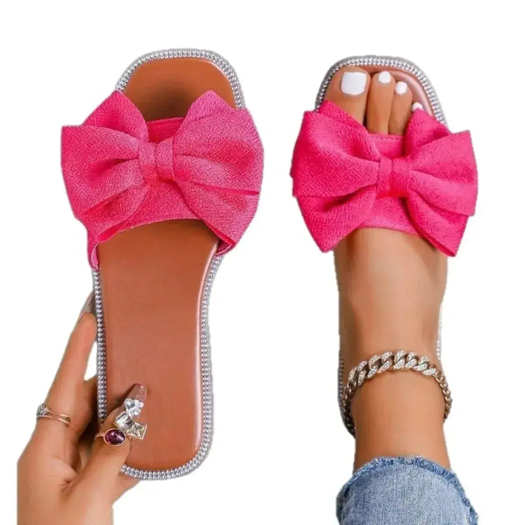 Bow Open Toe Flats Sandals - DaisyDrop 