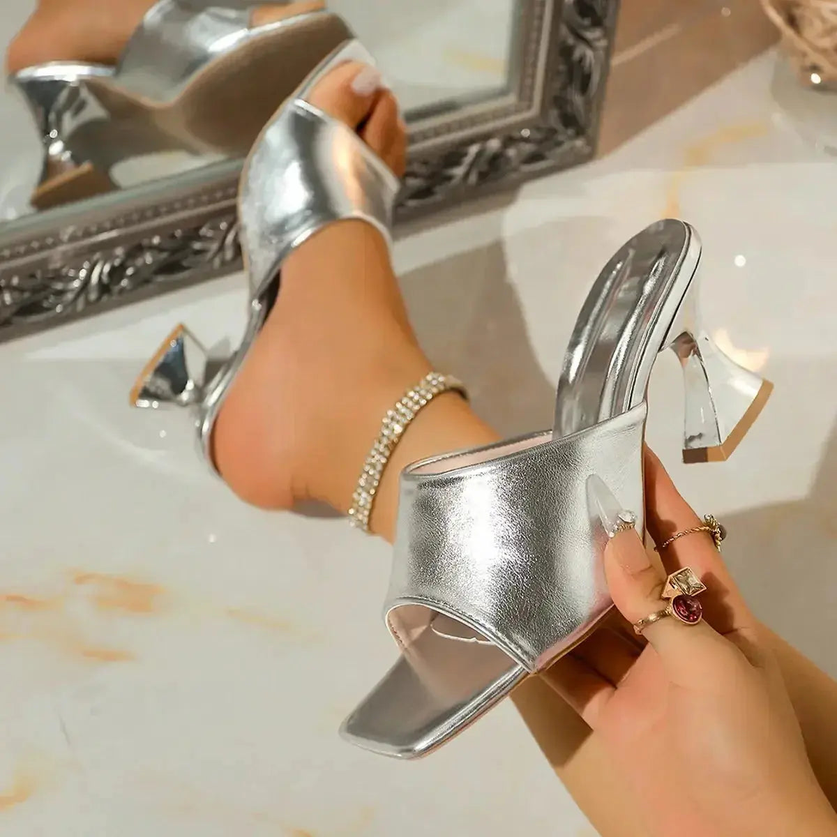 Open Toe Mid Heels Sandals - DaisyDrop 