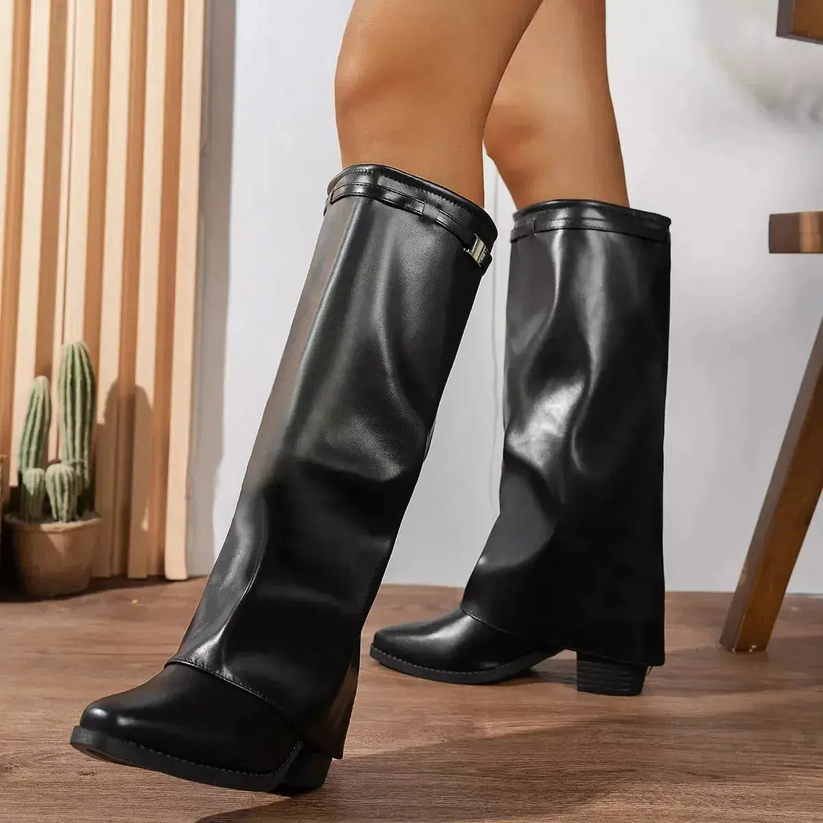 Knee-High Block Heel Boots - DaisyDrop 