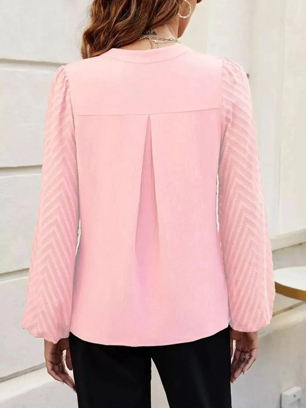 Notched Balloon Sleeve Blouse - DaisyDrop 