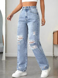 Distressed High Waisted Jeans - DaisyDrop 