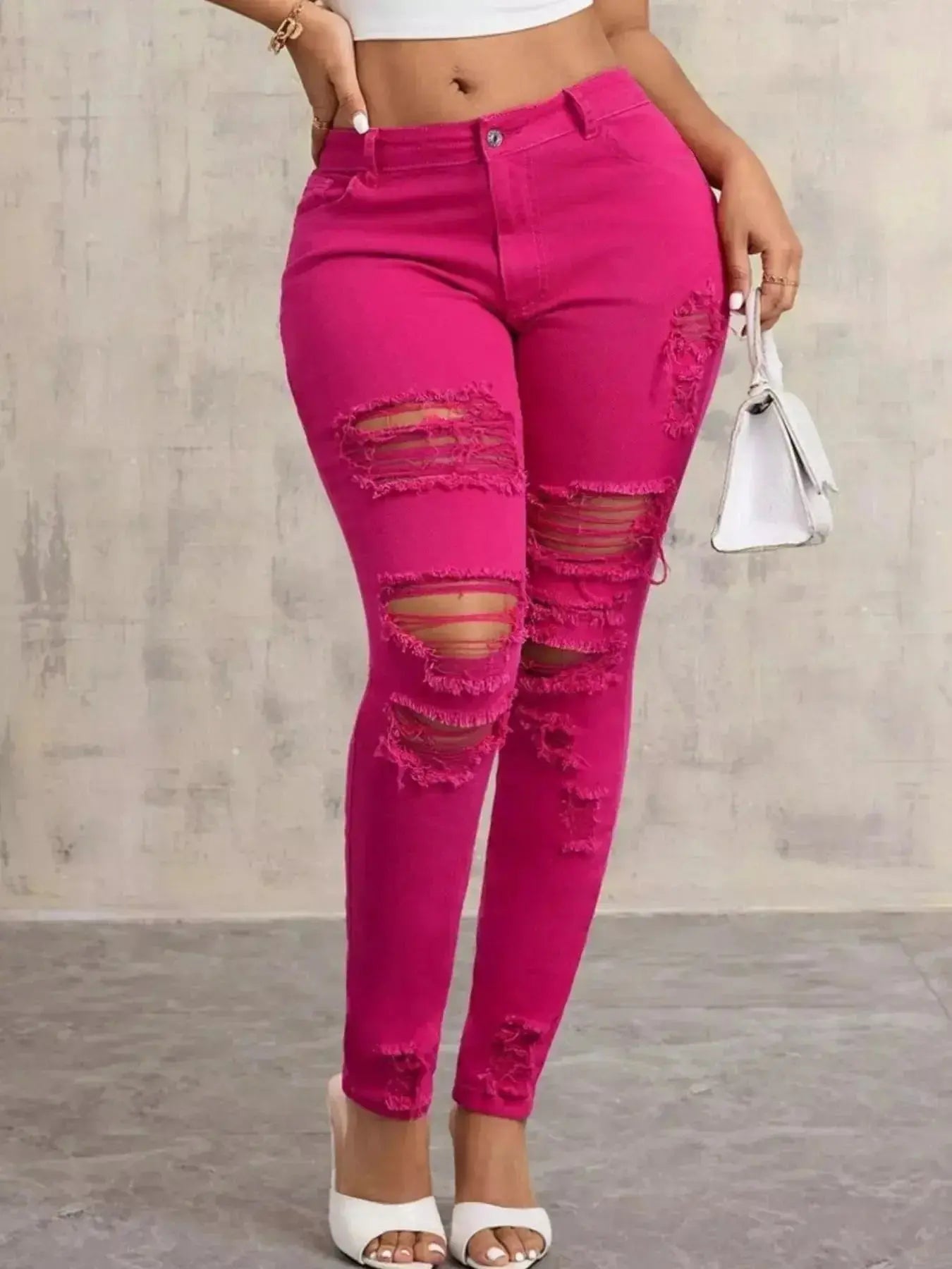High-Waisted Distressed Skinny Jeans - DaisyDrop 