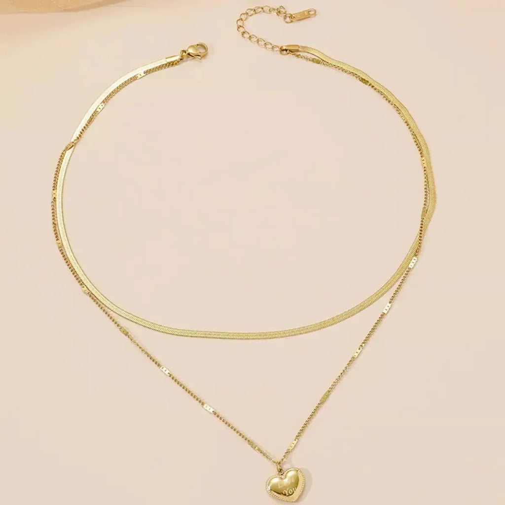 18K Gold-Plated Double Layered Heart Pendant Necklace - DaisyDrop 