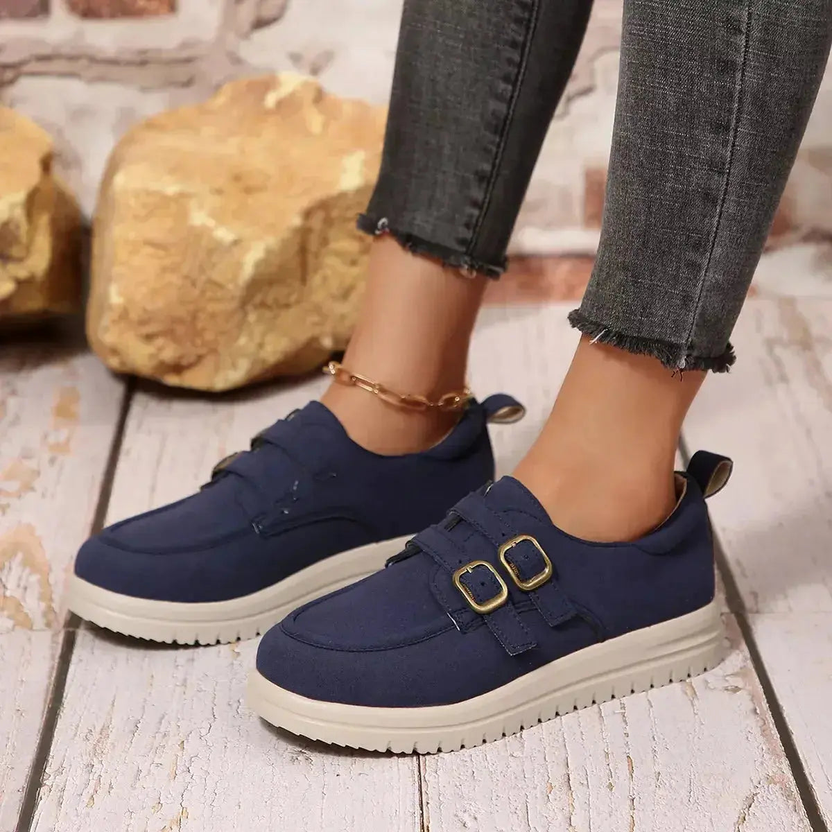Buckle Accent Casual Loafers - DaisyDrop 