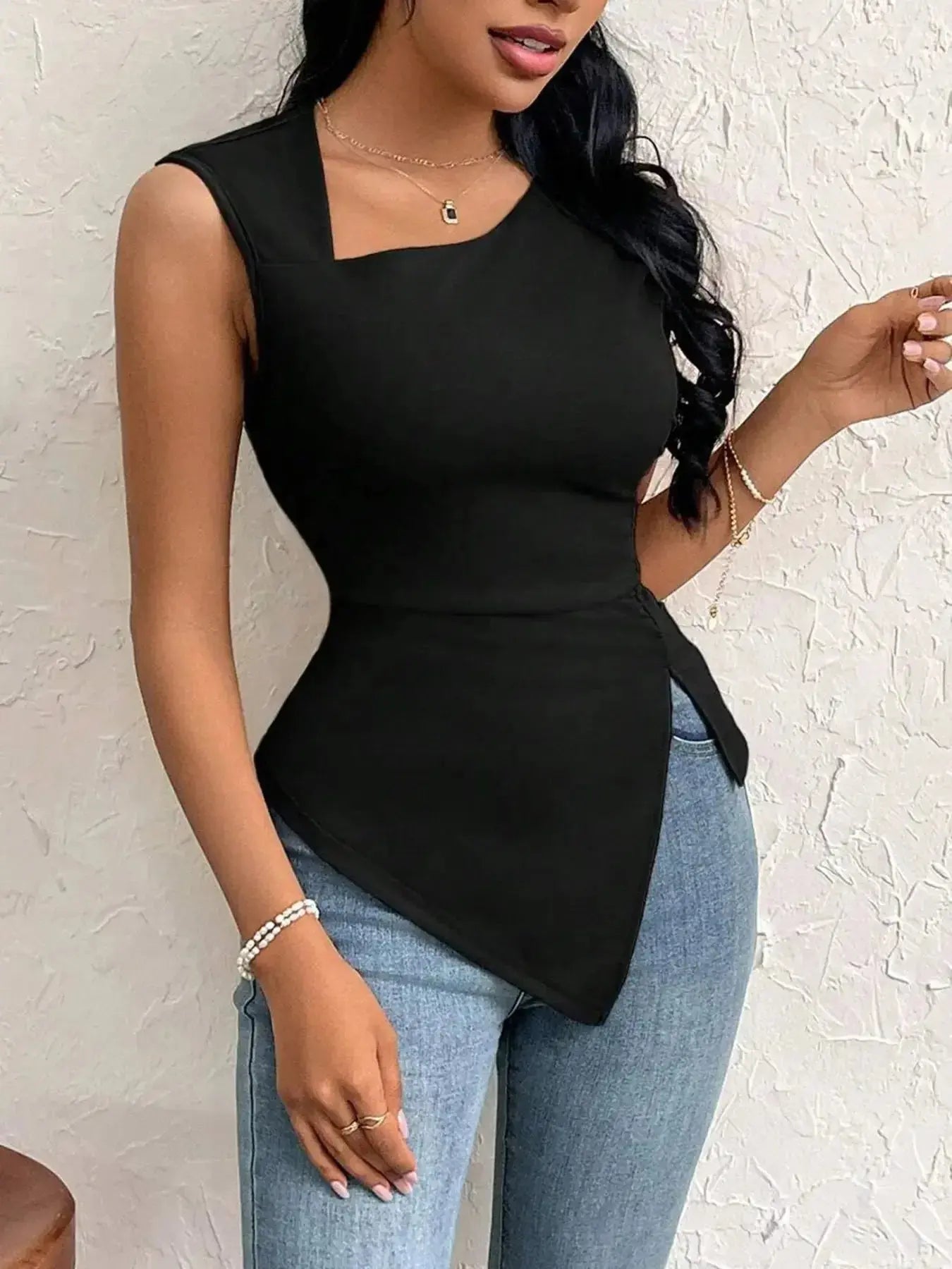 Slit Asymmetrical Tank Top - DaisyDrop 