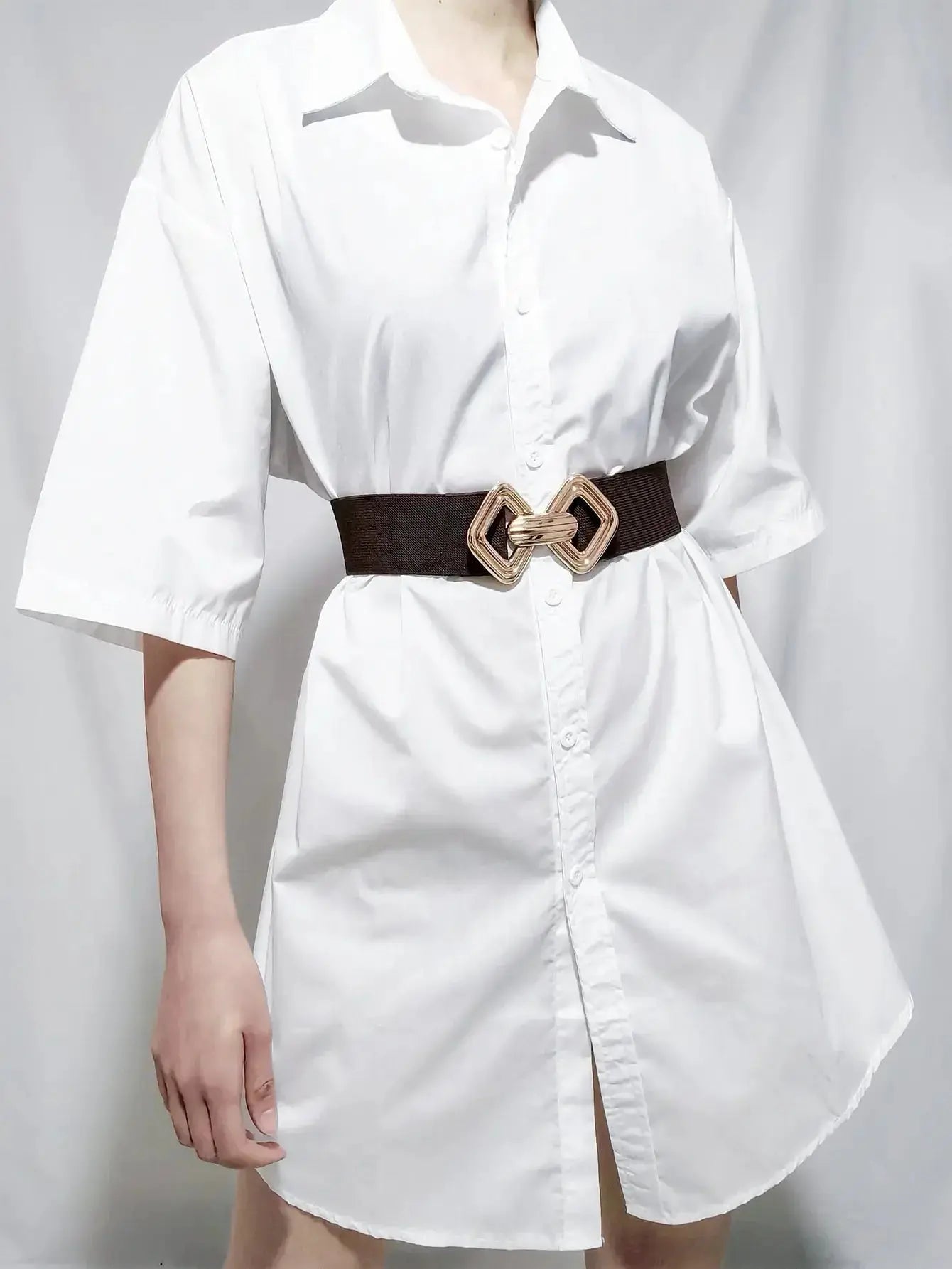 Geometric Buckle Elastic Wide Belt - DaisyDrop 
