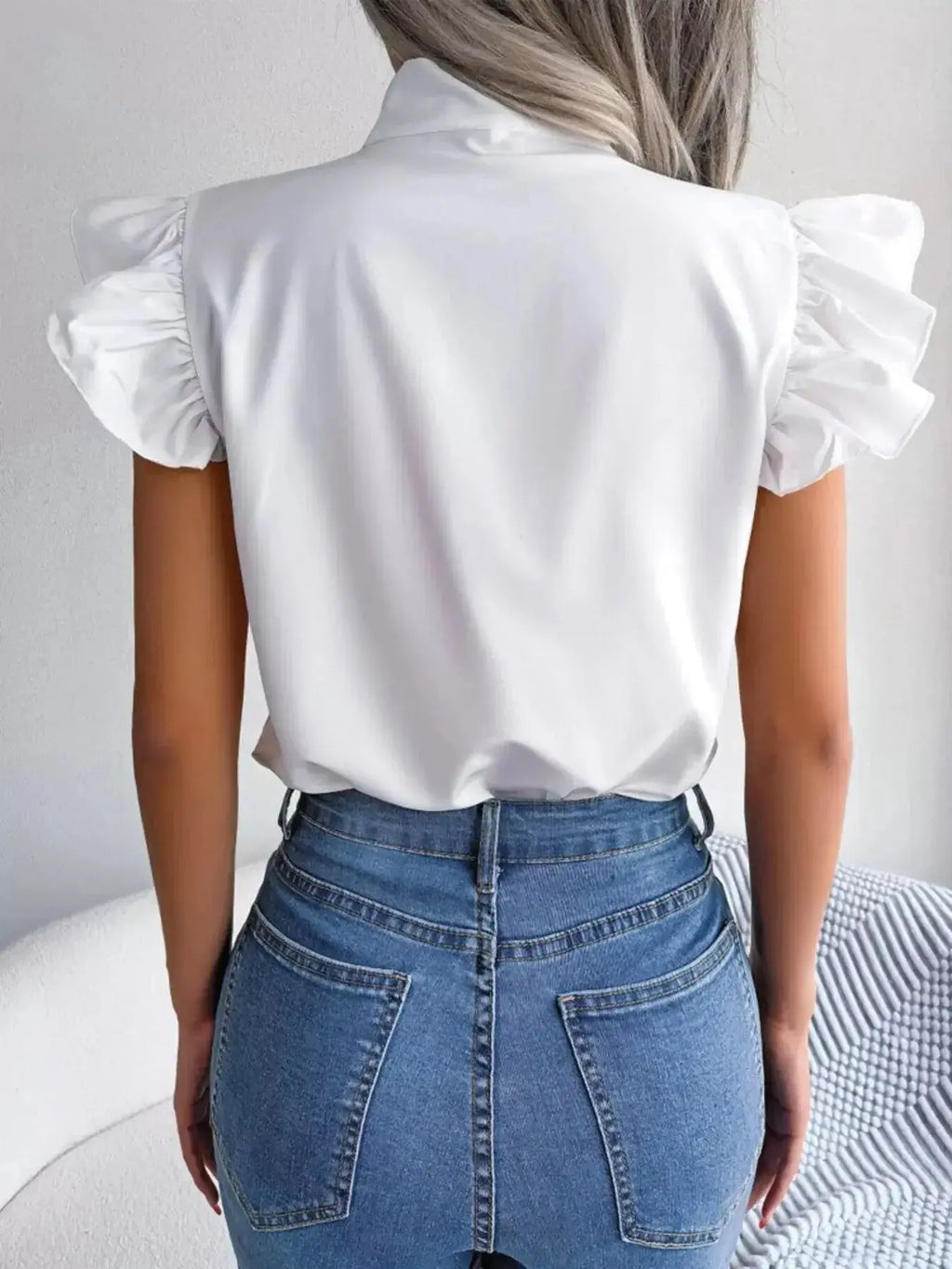 Bow Tie Ruffle Sleeve Blouse - DaisyDrop 
