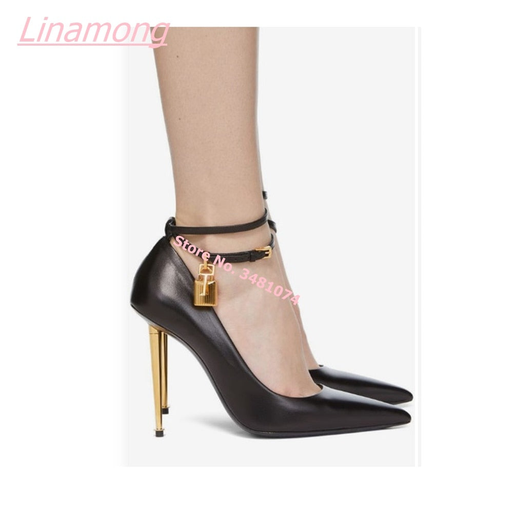 Women Pumps Metal Thin High Heel Luxury Shallow Pointed Toe