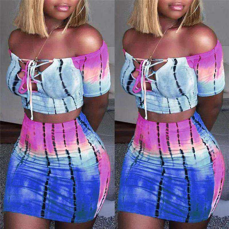 Sexy Women 2 Piece Outfit Set Off Shoulder Crop Top eprolo