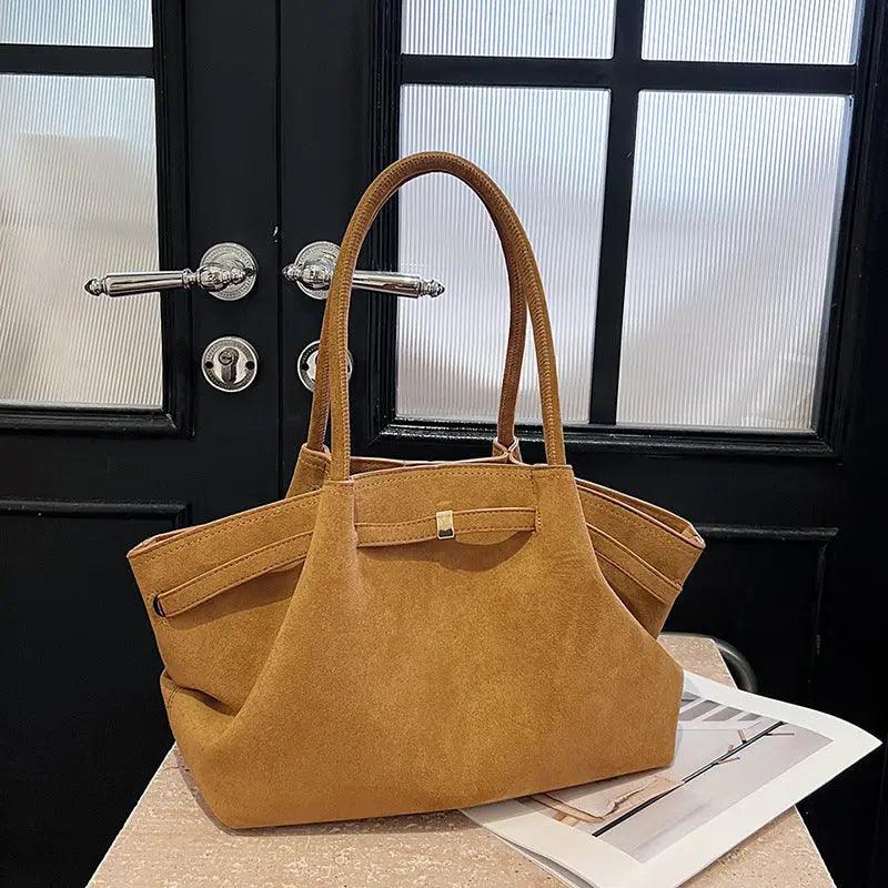 Suede tote bag for women large capacity commuting retro handbag eprolo