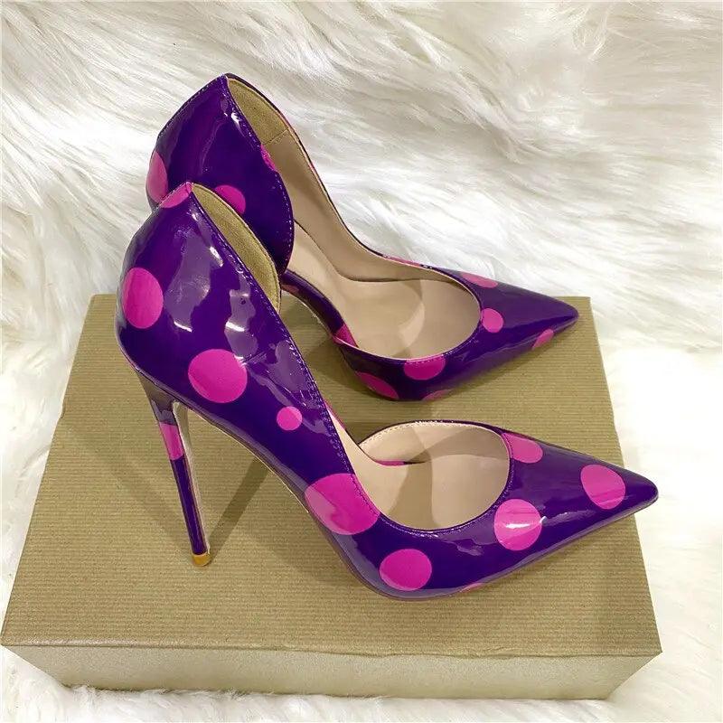 Fuchsia Polka Dot Purple Patent D'Orsay Pointy Toe eprolo