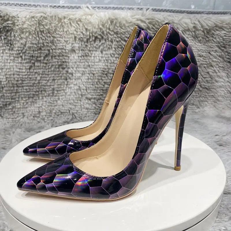 Tikicup Geometry Print Glossy Patent Pointed Toe eprolo
