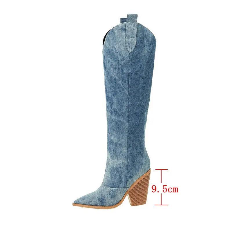 Fashion Denim Western Women Knee High  Boots eprolo
