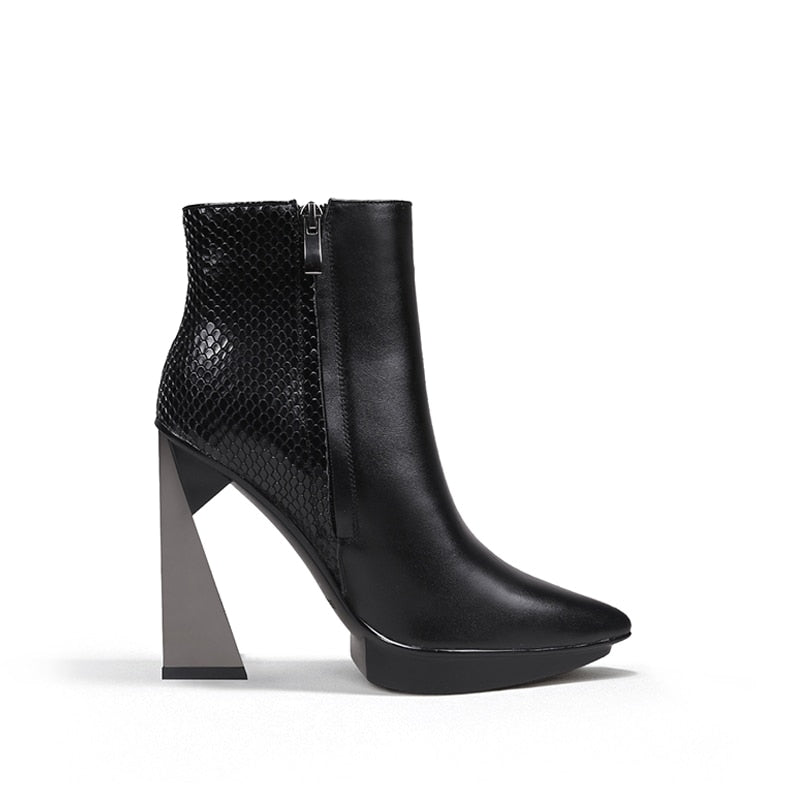 Genuine Leather Pointed Toe Boots