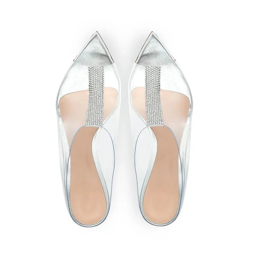 One-Line Rhinestone Pointed Fish Mouth Sexy High-Heeled Slippers eprolo