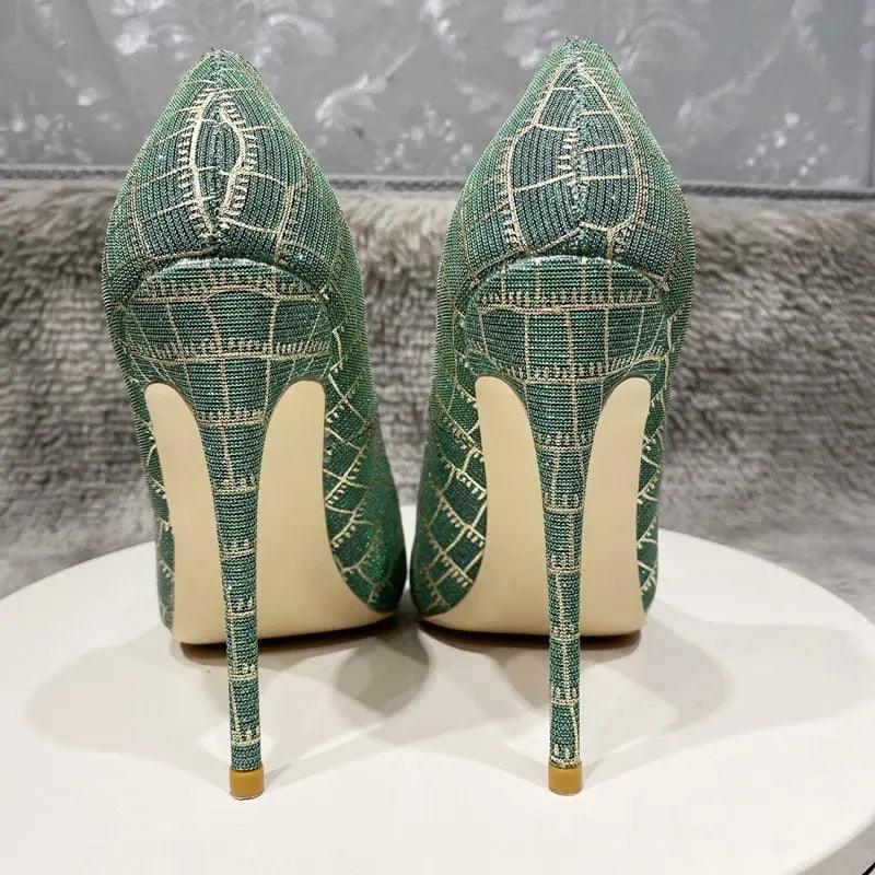 Tikicup Glitter Embossed Crocodile Effect Green Pointy Toe eprolo